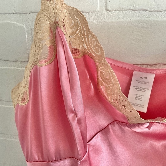 Vintage Y2K Camisole Babydoll Romantic Pink nude satin lace XL - Picture 7 of 12
